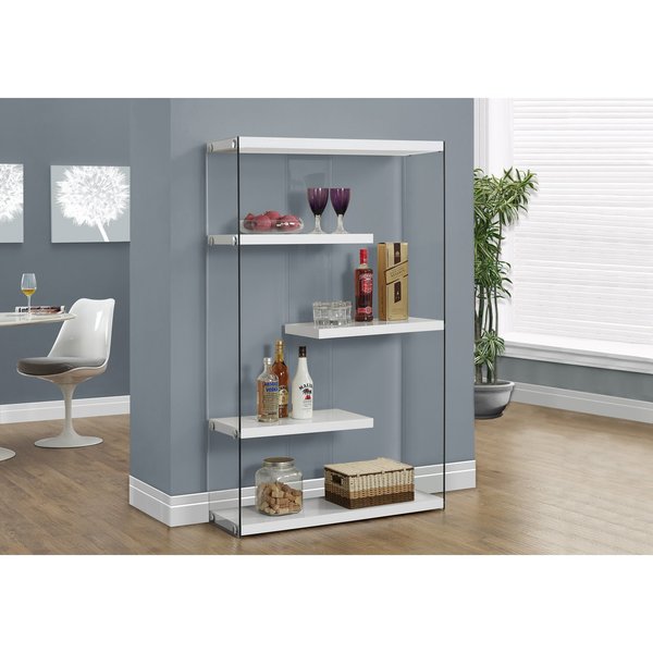 Monarch Specialties Bookshelf, Bookcase, Etagere, 5 Tier, 60"H, Office, Bedroom, Tempered Glass, Glossy White, Clear I 3290